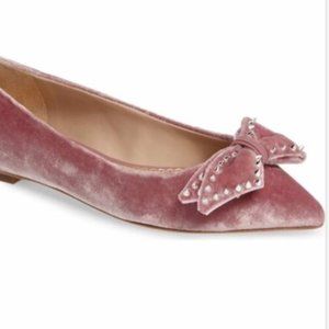 Sam Edelman Raisa Pink Velvet Studded Bow Flats